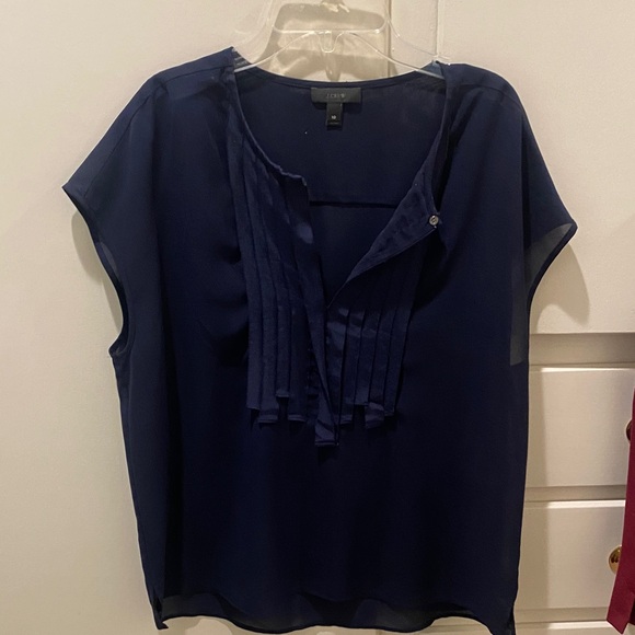 J crew retail Tops - J. Crew Navy Pleated ribbon Blouse